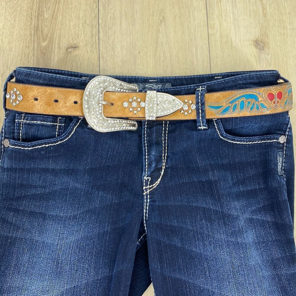Nocona Western Peace Heart Wing Studded  Belt S M/L 32"/38"